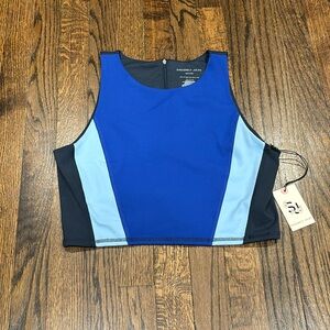 Sincerely Jules blue color block crop top with zipper on back size M